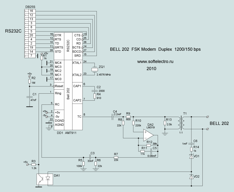 Bell202 modem AM7911